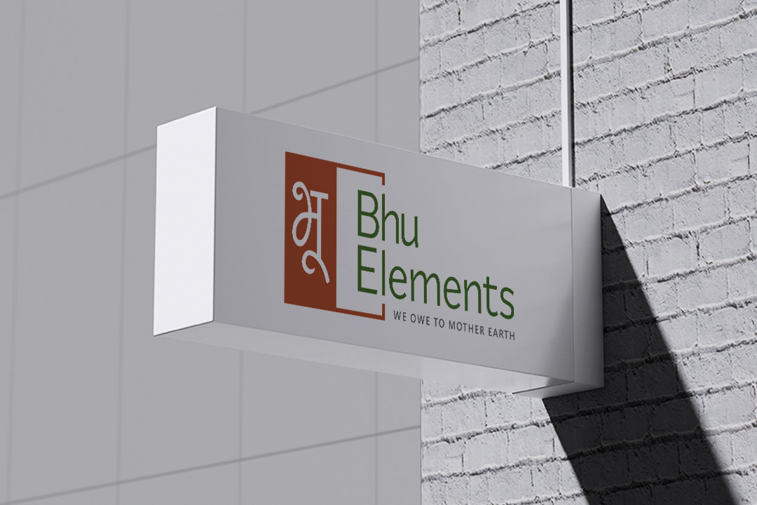 Bhu Elements logo design on outdoor signboard by First Branding Agency
